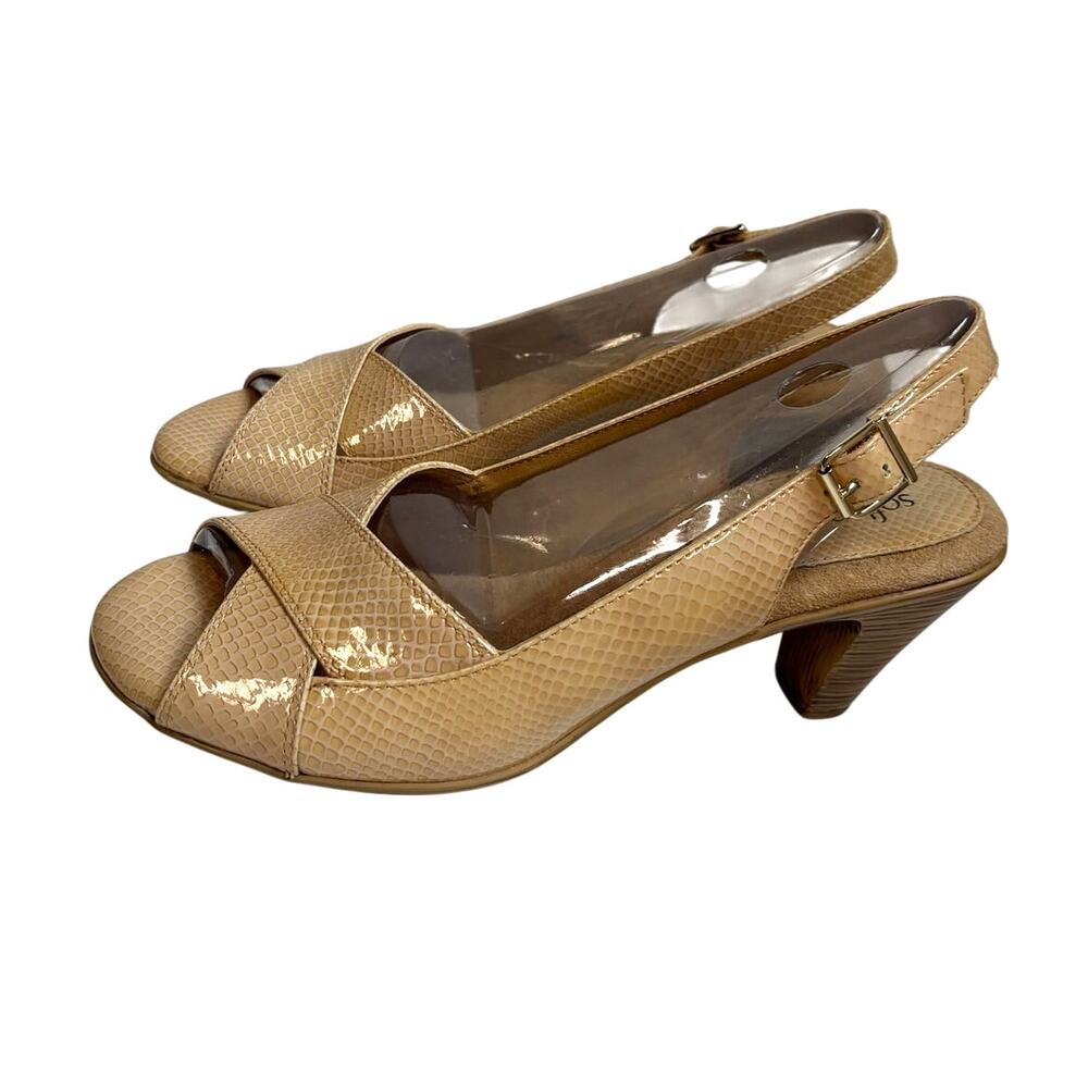 Softspots Naveah Slingback Sandals Tan Patent Reptile Womens 10 Narrow